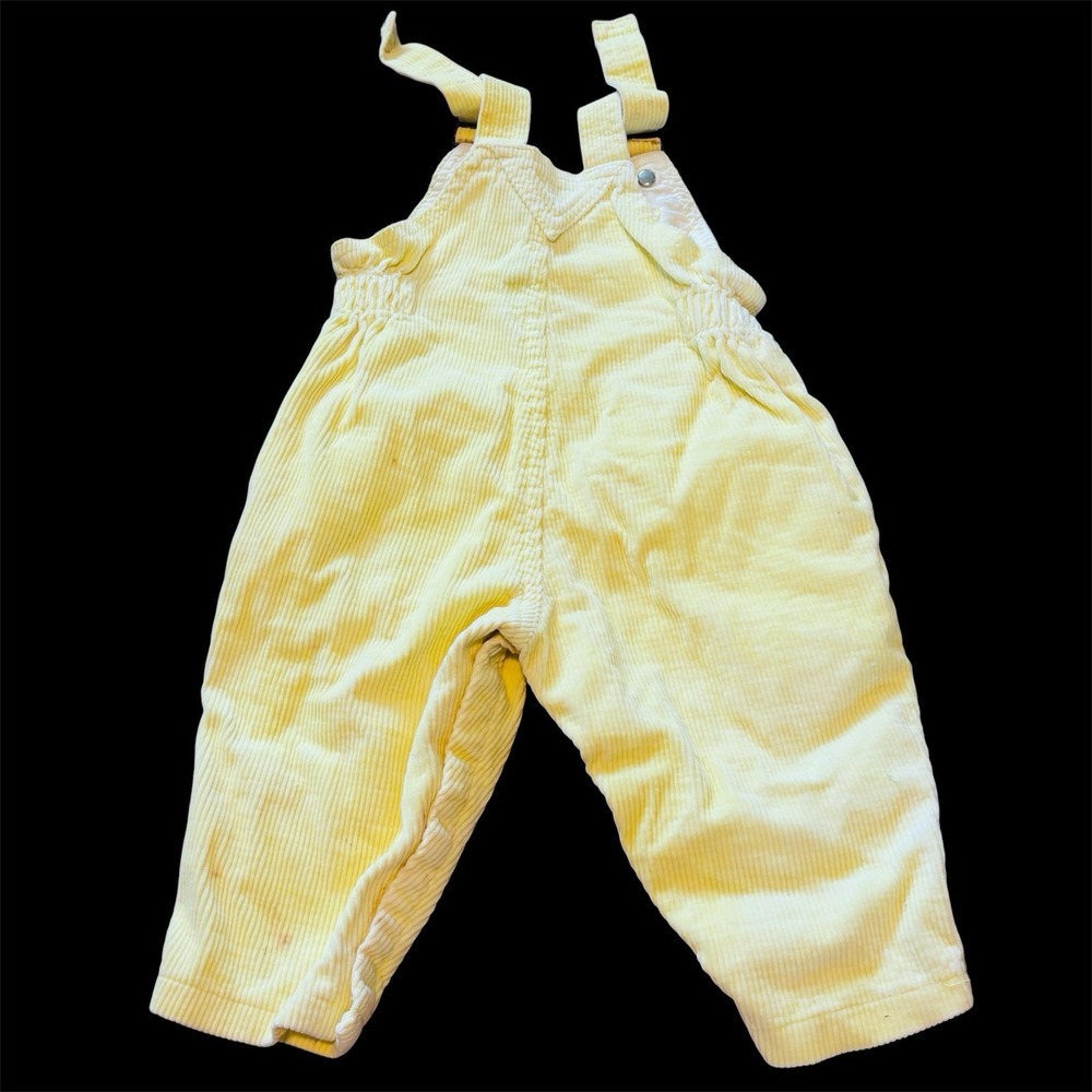 Vintage For Little Ones Bib Pleated Overalls 9M Yellow Corduroy Snap Enclosure